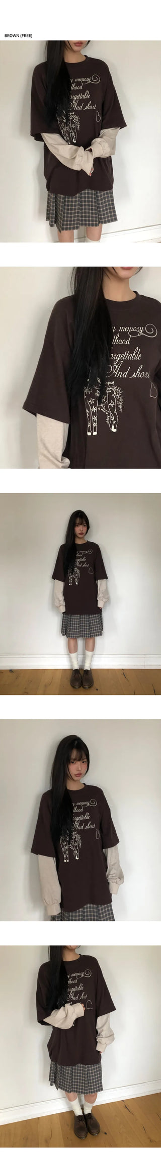 Dorin Oversized Layered Lettering Contrast Long Sleeve T-shirt