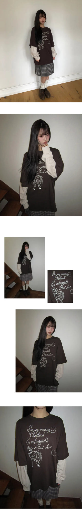 Dorin Oversized Layered Lettering Contrast Long Sleeve T-shirt