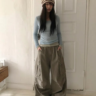 Karok Two-Pintuck Cargo Wide Pants