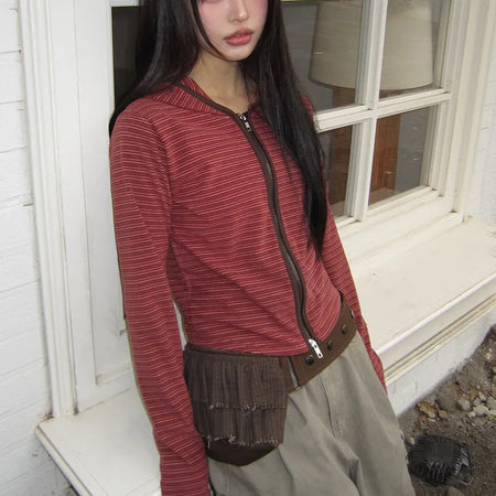 Rovan Slim Stripe Two-Way Zip-Up Hoodie