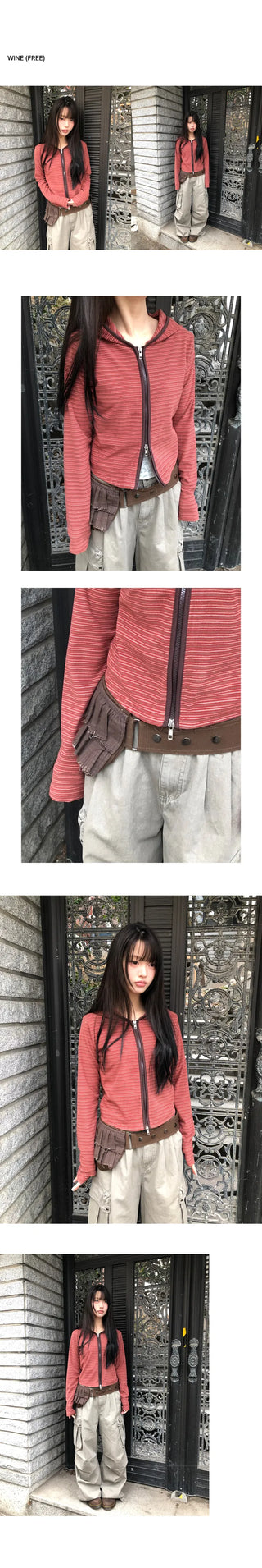 Rovan Slim Stripe Two-Way Zip-Up Hoodie