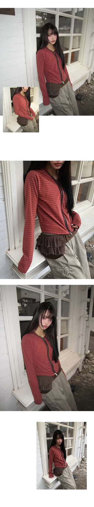 Rovan Slim Stripe Two-Way Zip-Up Hoodie