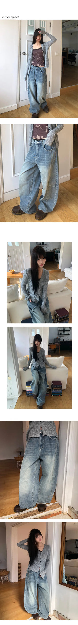 Drawstring Balloon Fit Wide Denim Pants