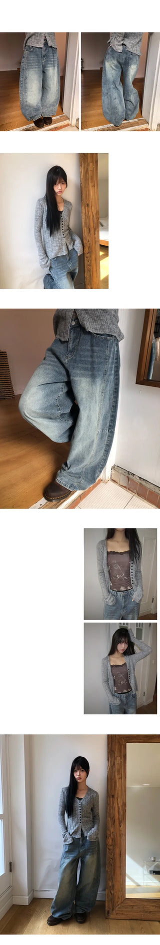 Drawstring Balloon Fit Wide Denim Pants
