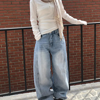 Drawstring Balloon Fit Wide Denim Pants