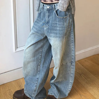 Drawstring Balloon Fit Wide Denim Pants