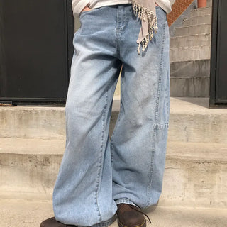 Drawstring Balloon Fit Wide Denim Pants