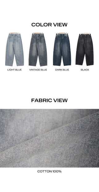 Drawstring Balloon Fit Wide Denim Pants