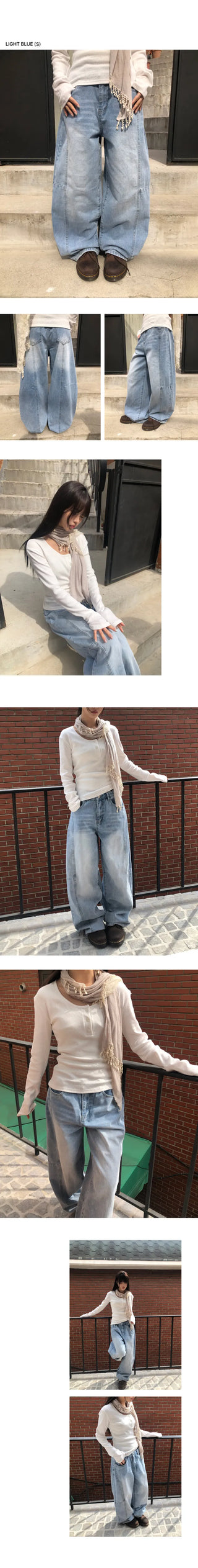 Drawstring Balloon Fit Wide Denim Pants