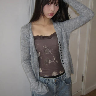 Buel Button Point Ribbed Slim Cardigan