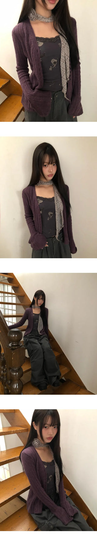 Buel Button Point Ribbed Slim Cardigan