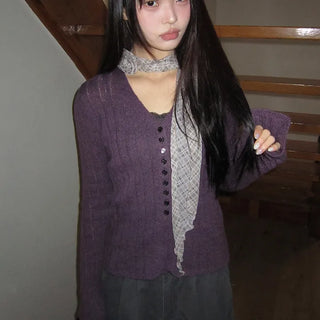 Buel Button Point Ribbed Slim Cardigan