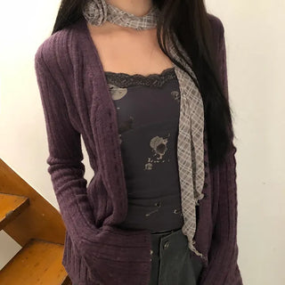Buel Button Point Ribbed Slim Cardigan