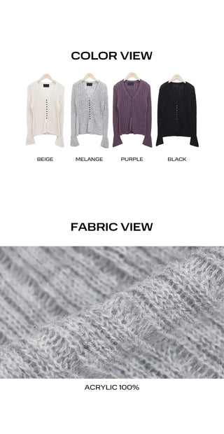 Buel Button Point Ribbed Slim Cardigan