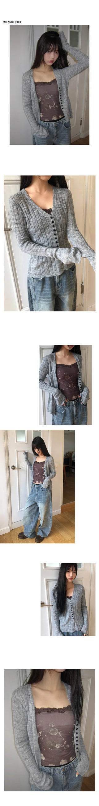 Buel Button Point Ribbed Slim Cardigan