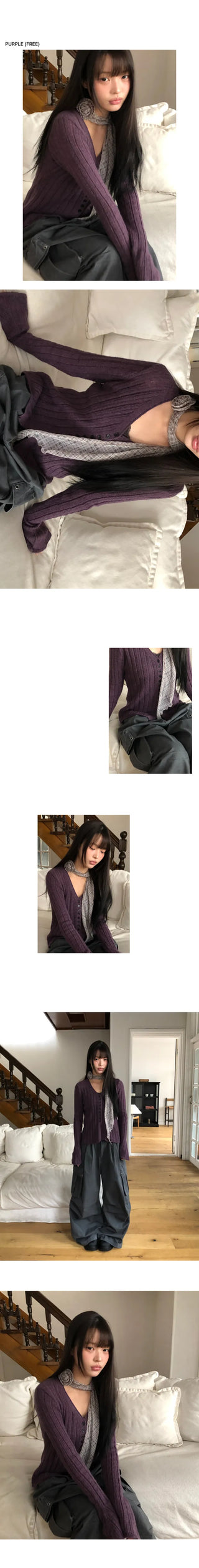 Buel Button Point Ribbed Slim Cardigan
