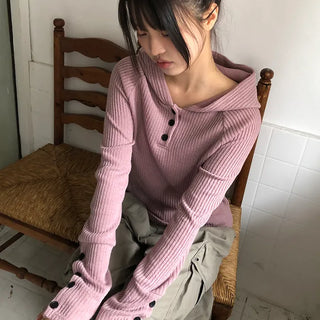 Elles Button Ribbed Hoodie