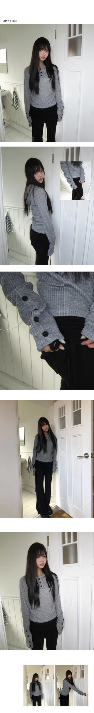 Elles Button Ribbed Hoodie