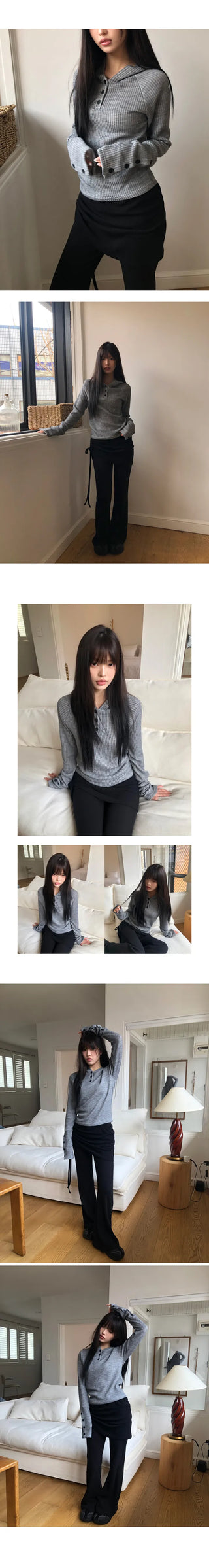 Elles Button Ribbed Hoodie