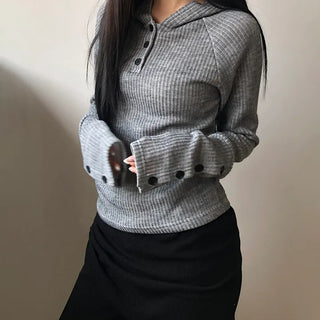 Elles Button Ribbed Hoodie