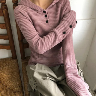 Elles Button Ribbed Hoodie