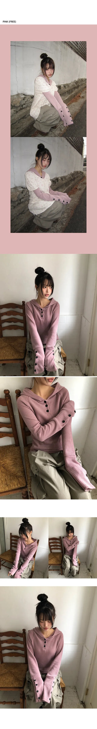 Elles Button Ribbed Hoodie