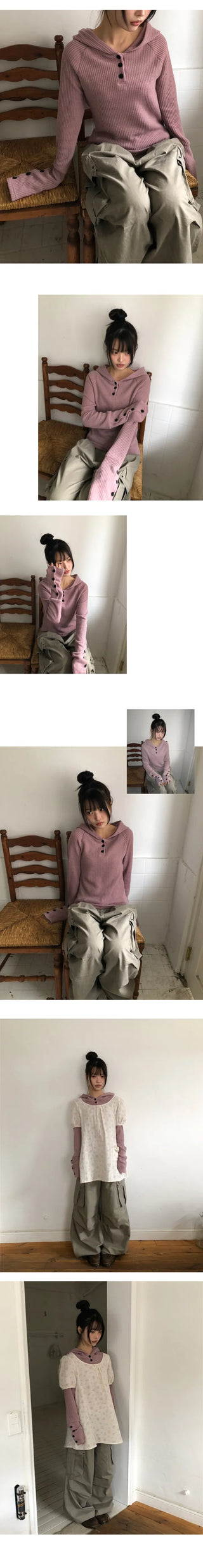 Elles Button Ribbed Hoodie