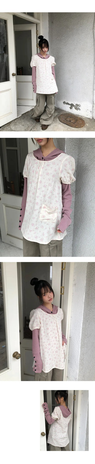 Elles Button Ribbed Hoodie