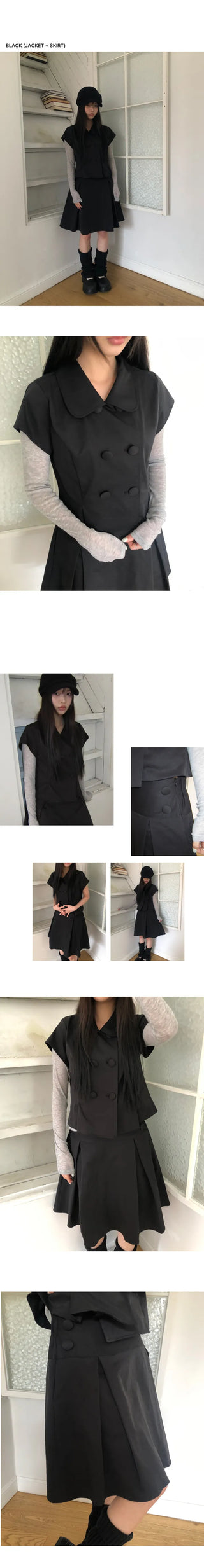 Jea Button Jacket & Midi Skirt Set-up