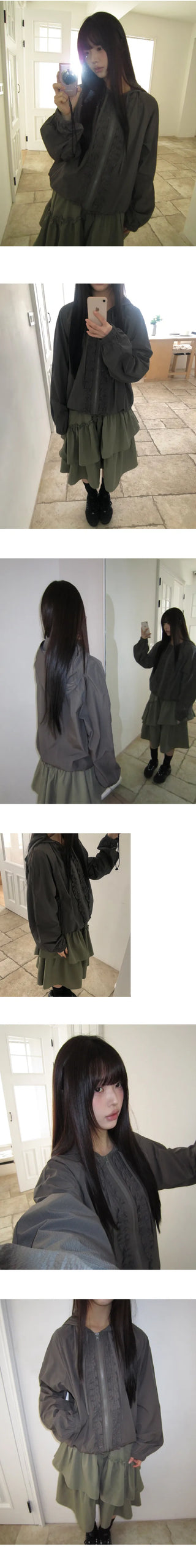 Lunin Frill String Hooded Windbreaker Jacket