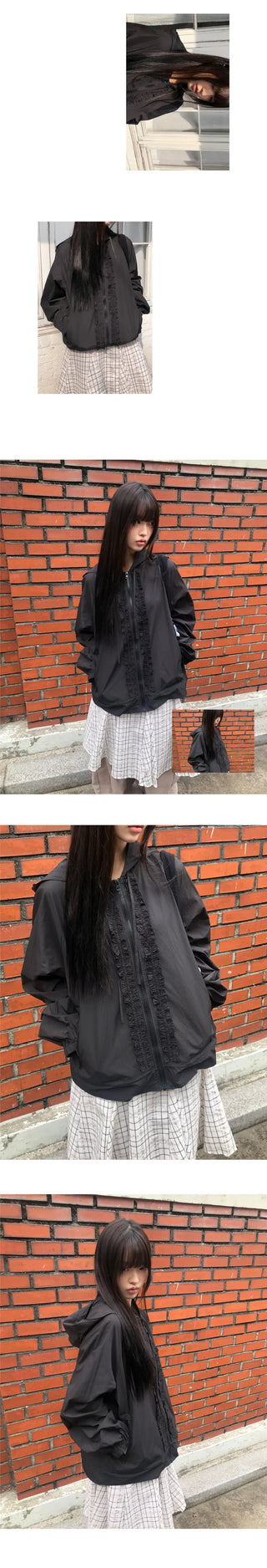 Lunin Frill String Hooded Windbreaker Jacket