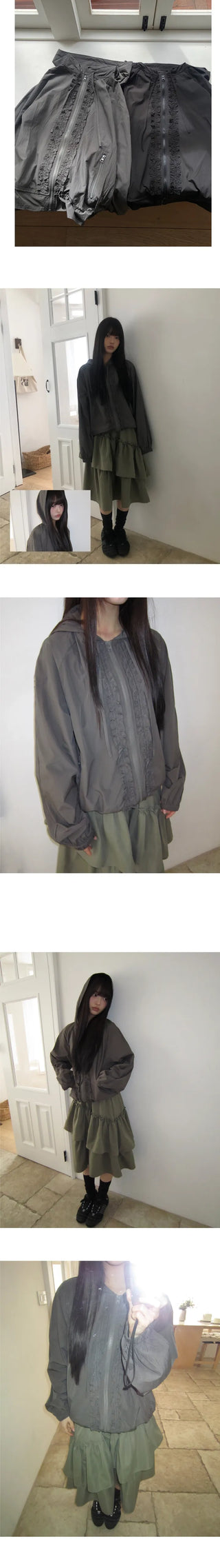 Lunin Frill String Hooded Windbreaker Jacket