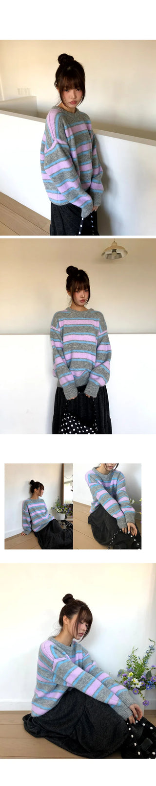 Lebain Stripe Mix Round Knit