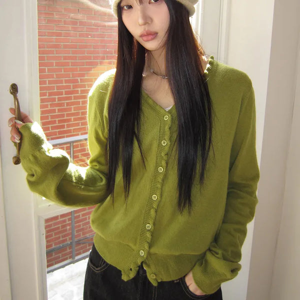 Ferring Frill V-neck Knit Cardigan