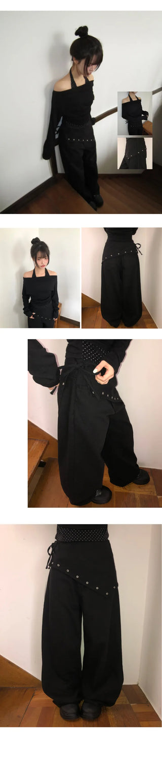 Maon Eyelet Scarf Layered Cotton Pants