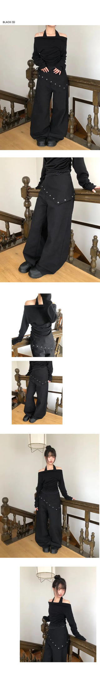 Maon Eyelet Scarf Layered Cotton Pants