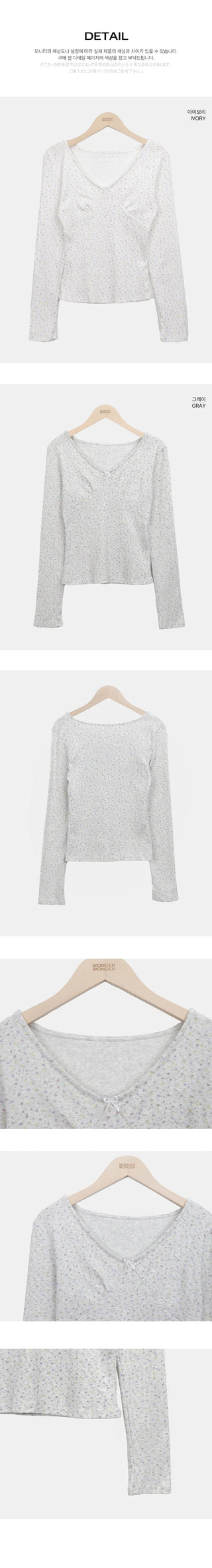 Rome Flower Ribbon V-neck Long Sleeve T-shirt