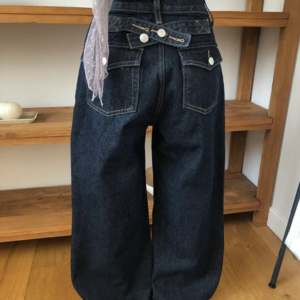 Racket Raw Denim Back Buckle Wide Denim Pants