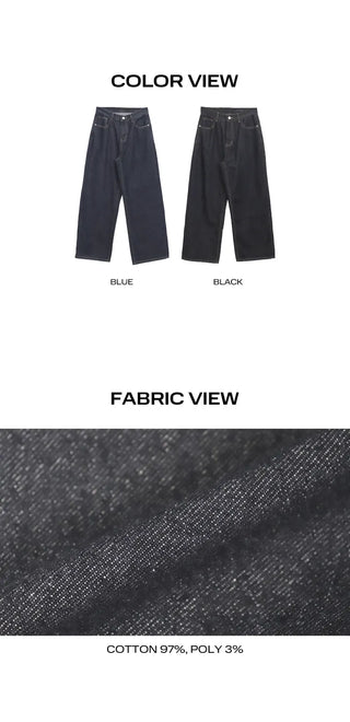 Racket Raw Denim Back Buckle Wide Denim Pants