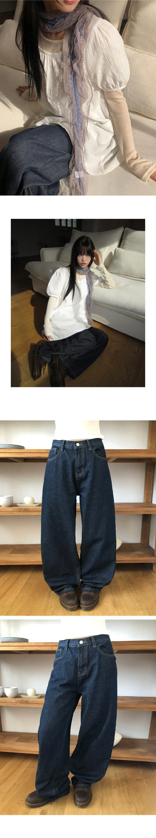 Racket Raw Denim Back Buckle Wide Denim Pants