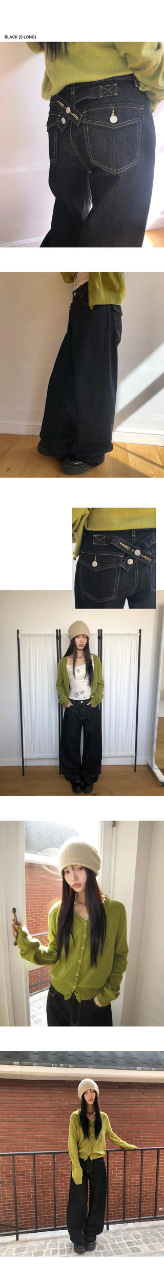 Racket Raw Denim Back Buckle Wide Denim Pants