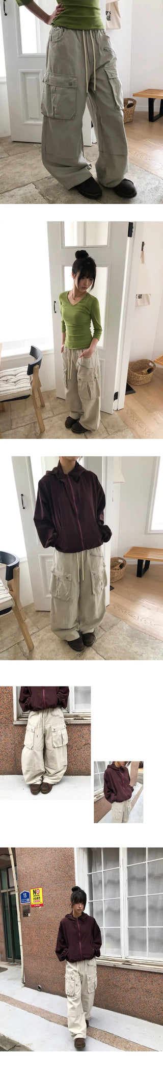 Lerin Elastic Waist Wide Cargo Two-Way Pants