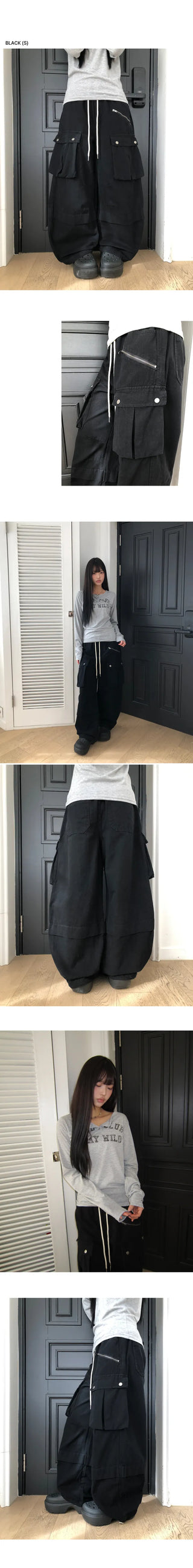 Lerin Elastic Waist Wide Cargo Two-Way Pants