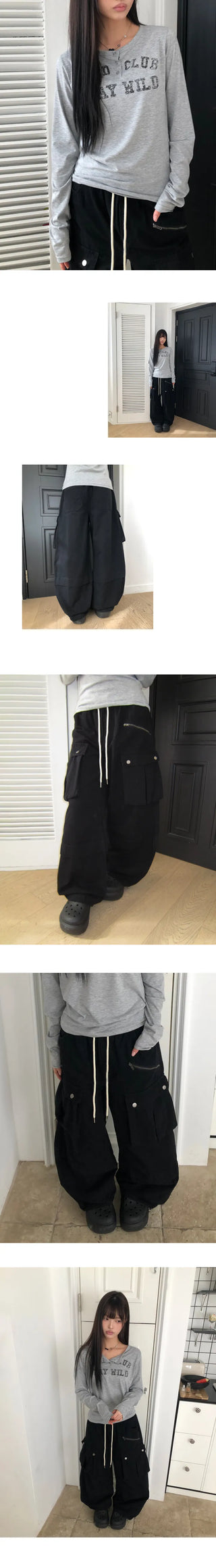 Lerin Elastic Waist Wide Cargo Two-Way Pants