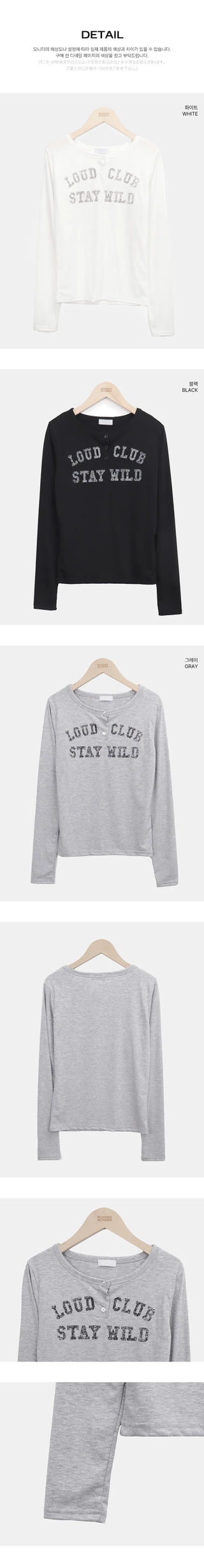 Queend Lettering Button Long Sleeve T-shirt