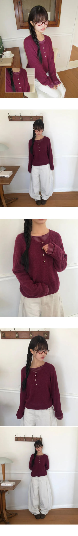 Terran Raglan Button Round Knit