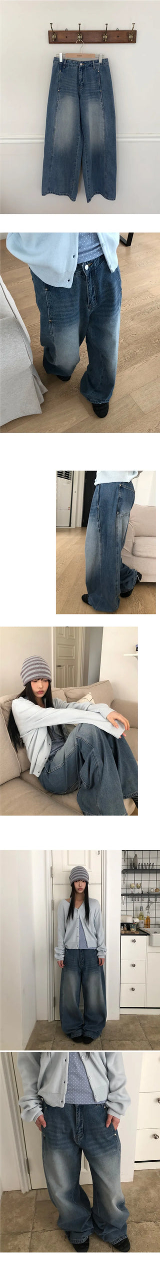 Nilon Cut-out Rivet Wide Denim Pants