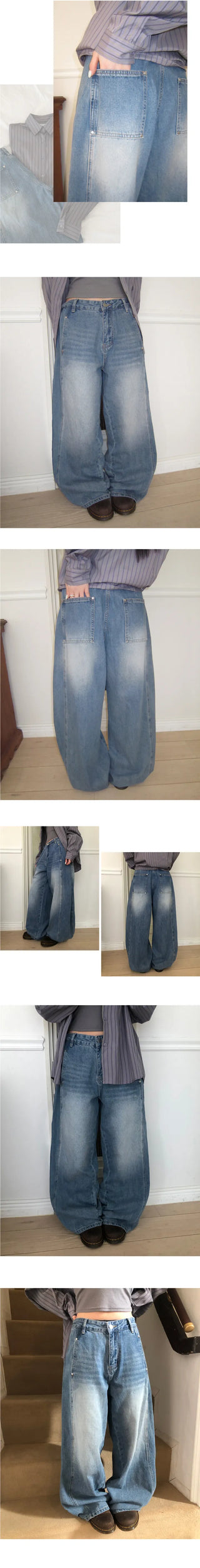 Nilon Cut-out Rivet Wide Denim Pants