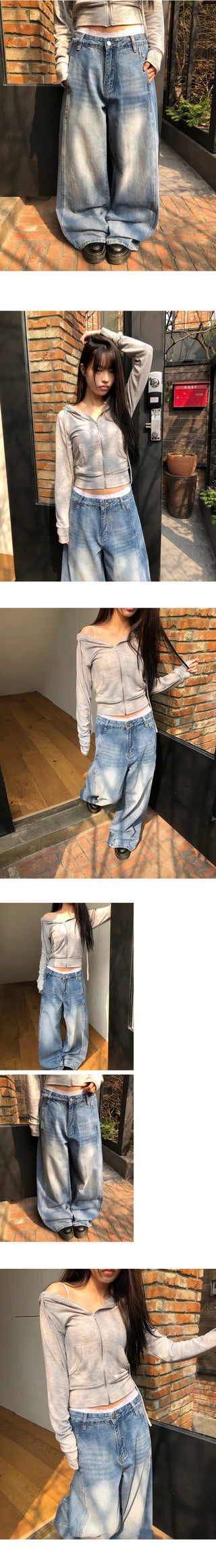 Nilon Cut-out Rivet Wide Denim Pants