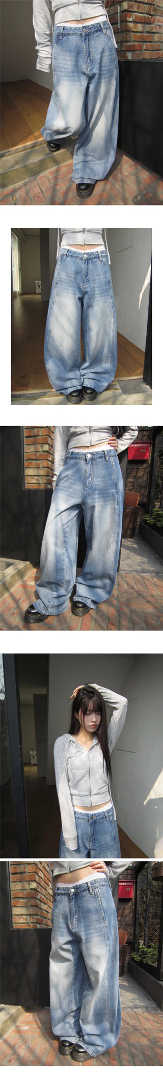 Nilon Cut-out Rivet Wide Denim Pants